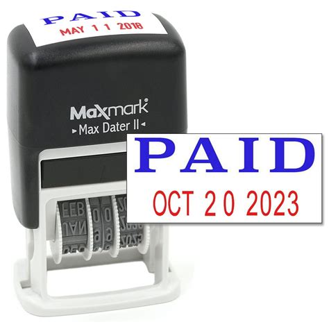Maxmark Self Inking Rubber Date Office Stamp With Paid Phrase Blue Ink