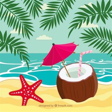 Fondo Paisaje Tropical Playa Vector Gratis