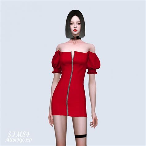 Sims4 Marigold Off Shoulder Zipper Mini Dress • Sims 4 Downloads