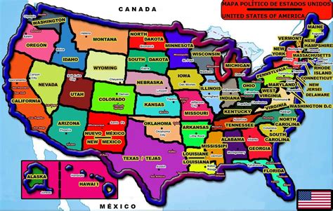 Estados Unidos 50 Mapa De Colores Y Nombres De Estados Imagen Vectorial