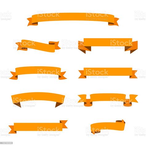 Set Of Orange Ribbons Banners Design Elements On White Background Stock