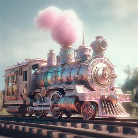 Premium Ai Image A Colorful Train With A Pink Cloud On The Front