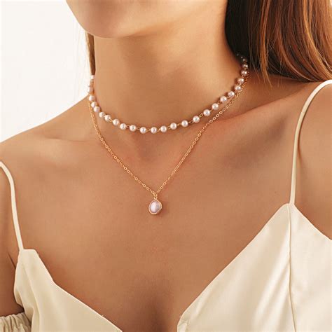 [review] new pearl choker chain pendant trendy jewelry necklace cute girl t double layer