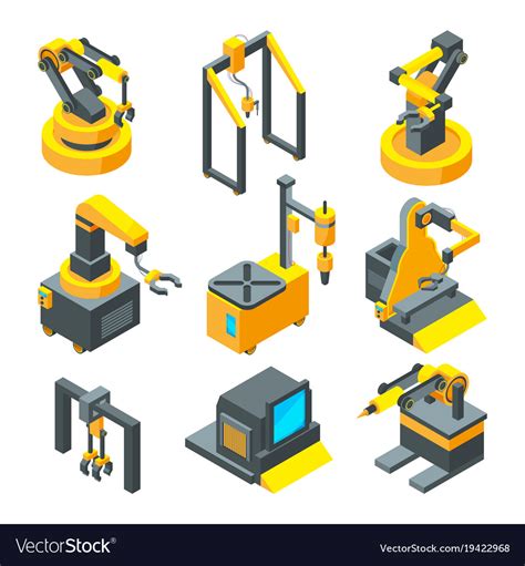 Isometric Pictures Of Machinery Factory Machine Vector Image