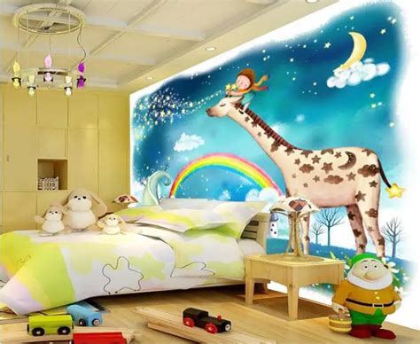 3d Wallpaper Custom Mural Non Woven Wall Stickers Cartoon Giraffe