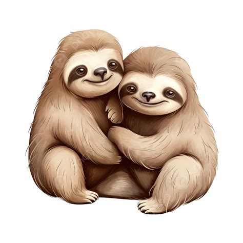 Two Sloths In Love Animal Smile Cute Png Transparent Image And