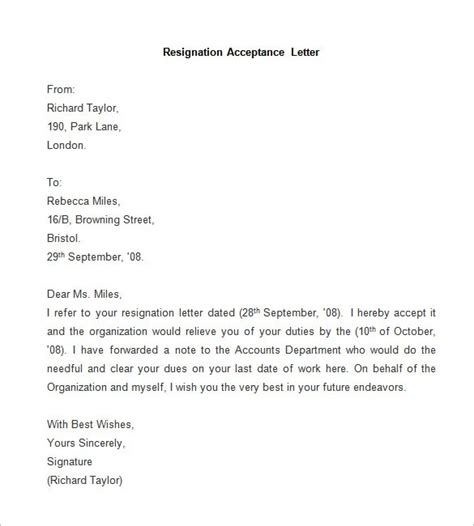 Accepting Resignation Letter Template A Comprehensive Guide