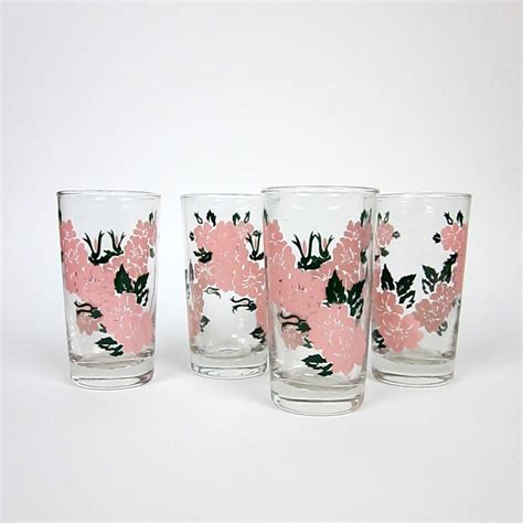 Vintage Libbey Pretty In Pink Floral Drinking Glasses Set Of Etsy