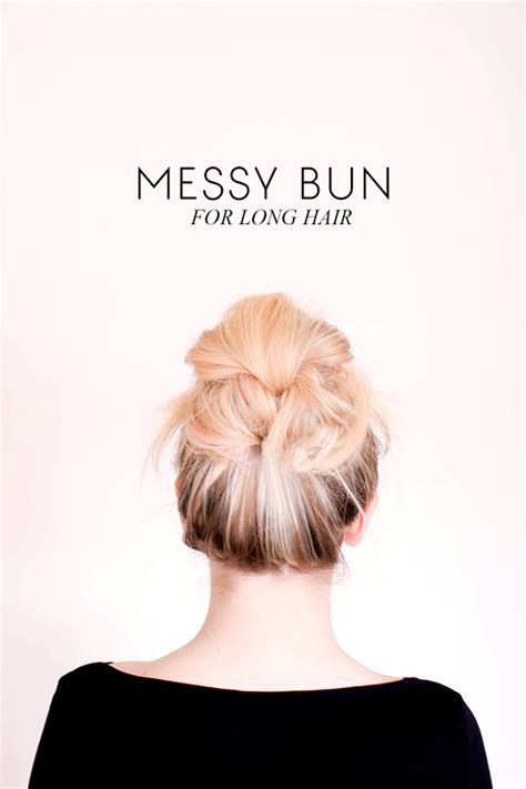 Texturize your roots, brush your hair into a ponytail, and secure with a hair elastic. sitting in our tree: DIY - messy bun for long hair