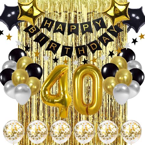 Black And Gold 40th Birthday Decorations Banner Balloon