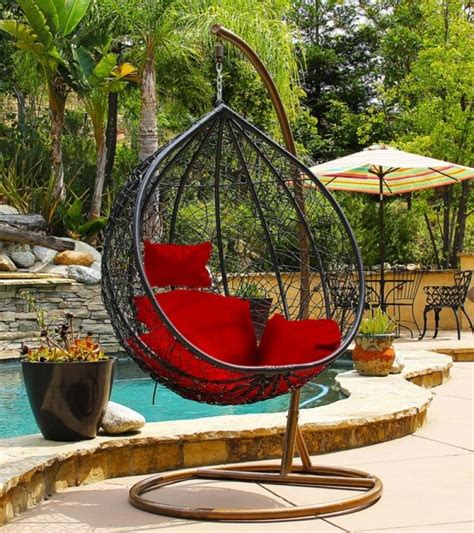Quince Egg Hanging Swing Chair With Cushion And Stand Jhoola Rattan