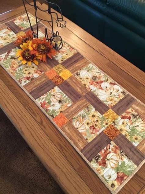 Handmade Quilted Table Runner In Autumn Colors Fall Harvest Daisies