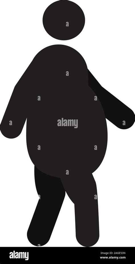 Fat Man In Side View Silhouette Icon Obesity Overweight Isolated