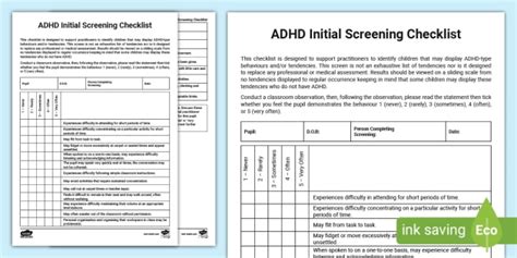 Adhd Initial Screening Checklist Adult Guidance