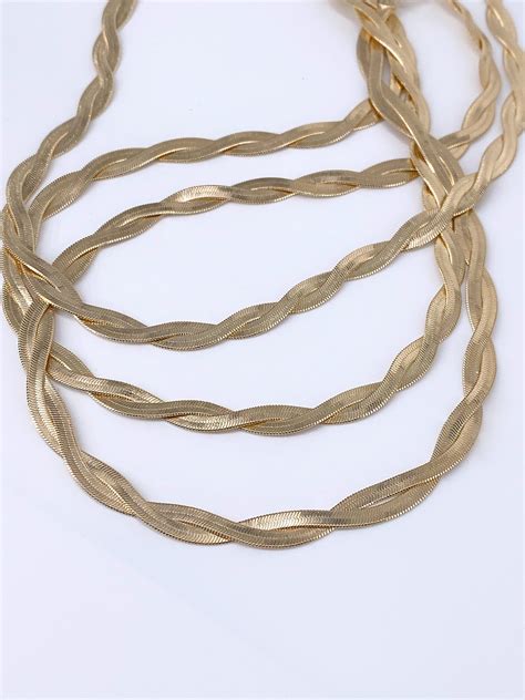Braided Herringbone Necklace Herringbone Chain Gold Filled Etsy