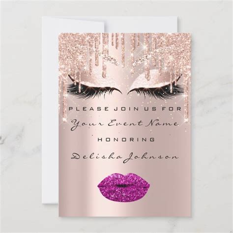 Sweet 16th Drips Glitter Bridal Makeup Purple Lips Invitation