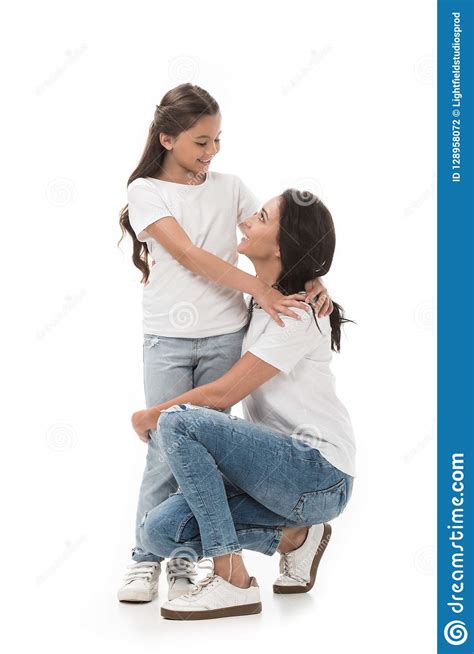 Happy Mother And Daughter Looking At Each Other Stock Photo Image Of