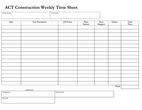 Construction Weekly Time Sheet Templates At
