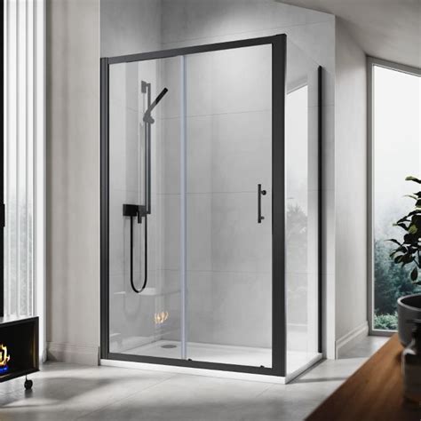 Elegant 1200×800mm Black Sliding Shower Enclosure 6mm Glass Reversible