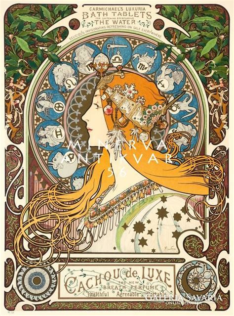 Art Nouveau Zodiac Poster Of Alfons Mucha Vintage Antique