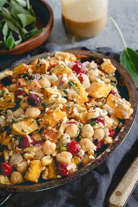 Chickpea Fall Salad With Roasted Sweet Potatoes And Squash Delicata