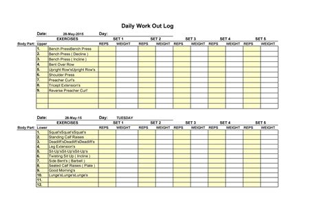 40 Effective Workout Log And Calendar Templates Templatelab Workout Template Workout Log