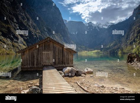 Boathouse At Lake Obersee Near Lake Koenigssee In Berchtesgaden