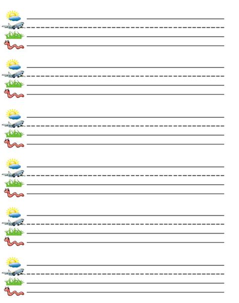 Kindergarten Lined Paper Free Printable Sky Line Plane Line Grass