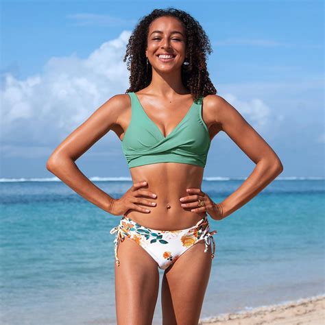 Yfashion 2pcs Women Split Bikini Sets Small Chest Push Up Split Seaside