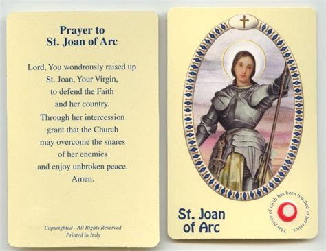 St Joan Of Arc Relic Prayer Card Joan Of Arc Prayer Cards Saint