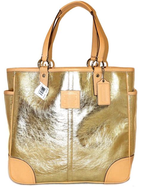 Coach Designer Handbags 26141e Gold Metallic Leather Large Tote