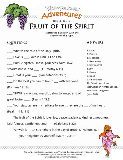 You can also have the kids make a pop stick fruit of the spirit craft they can hang. Bible Quiz for Kids: Fruit of the Spirit | Free Download