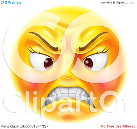 Clipart Of A 3d Angry Yellow Female Smiley Emoji Emoticon