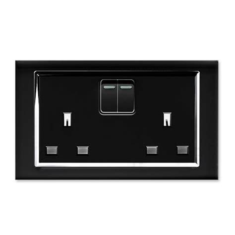 Retrotouch Crystal 13a 2 Gang Dp Switched Plug Socket Black Glass