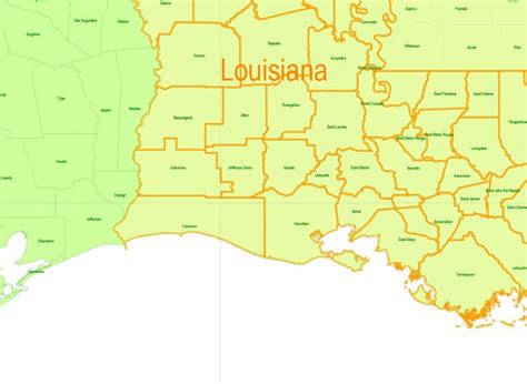 Texas Louisiana Counties Map Vector Exact State Plan