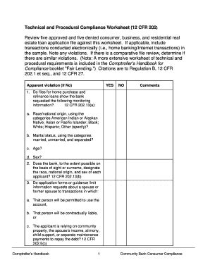 Are customer complaints identifying fair lending claims. 12 Cfr 1 Compliance Worksheet - Fill Online, Printable, Fillable, Blank | PDFfiller