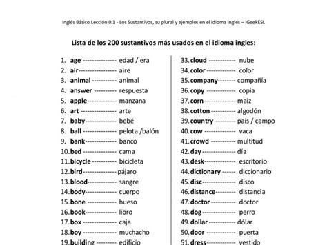 Los Sustantivos Mas Usados En El Idioma Ingles Artofi