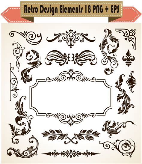 european pattern decor vintage decorative floral elements border corner retro vector clipart png