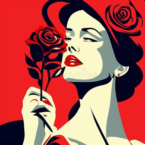 beautiful woman with rose in her hand vector illustration in retro style stock vector