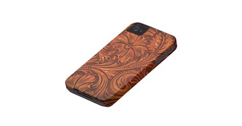 Floral Tooled Leather Style Iphone Iphone 4 Case Zazzle