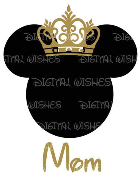 Queen Crown Mickey Minnie Mouse Head Ears Digital Iron On Etsy