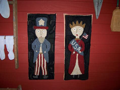 Hooked Uncle Sam And Lady Liberty By Me Blue Rugs Primitive Rugs Hand