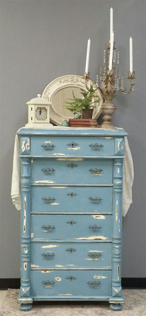 Shabby Chic Chalk Painted French Style Blue Chest Shabby Chic Chalk