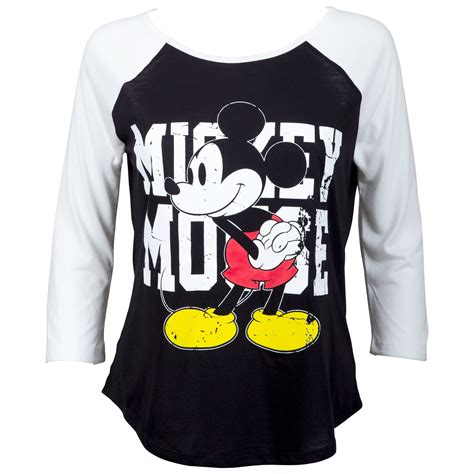 Mickey Mouse Womens Black Baseball T Shirt Medium