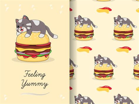 Premium Vector Wallpaper And Seamless Pattern Cat Hamburger Cartoon