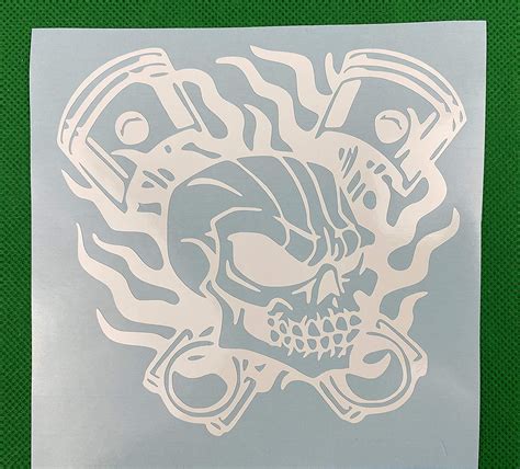 skull pistons flames white vinyl decal bumper sticker new t handmade