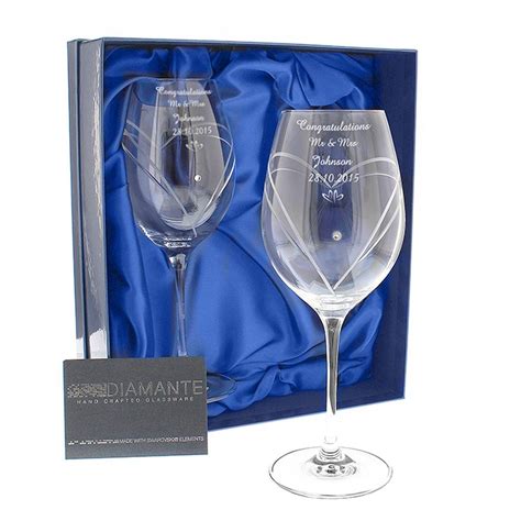 Personalised Pair Of Elegant Wine Glasses By Bella Personalised Ts