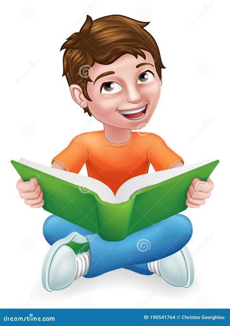Boy Child Kid Cartoon Character Reading A Book Vector Illustration