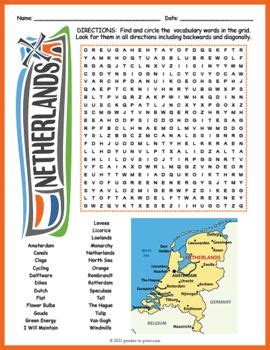 Netherlands Word Search Puzzle Worksheet Activity Science Reading