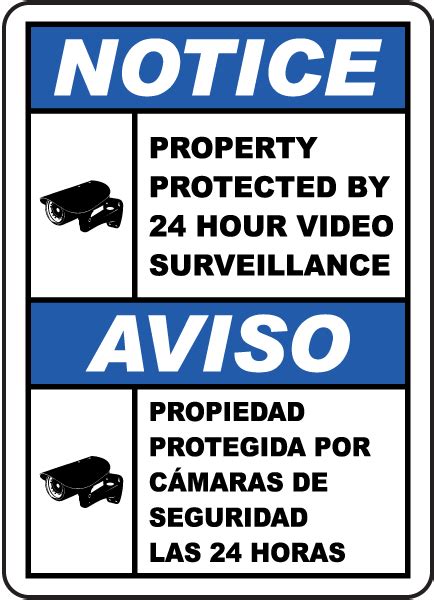 Bilingual Property Protected By Surveillance Sign Save 10